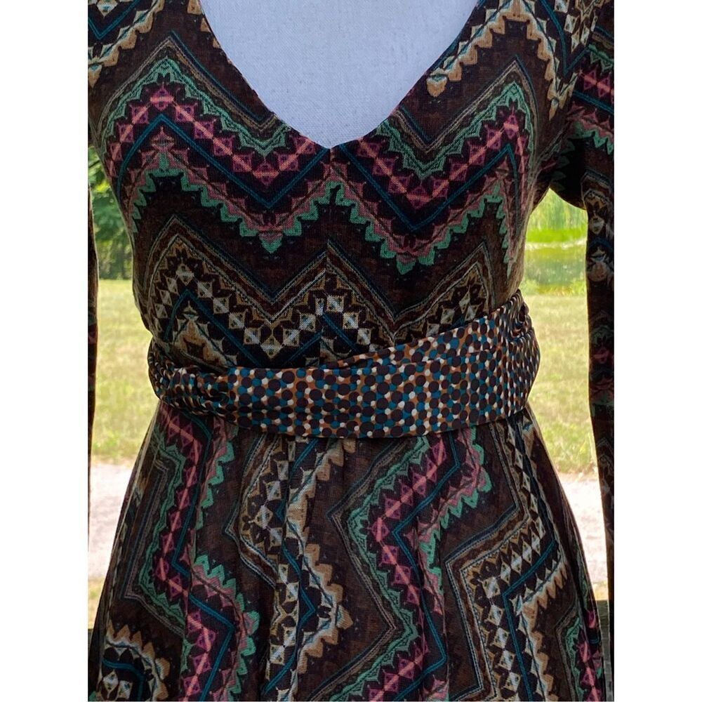 Uncle Frank Women's Multicolor Zig Zag Long Sleeve Ruffle Midi Dress Size Small - Picture 3 of 8